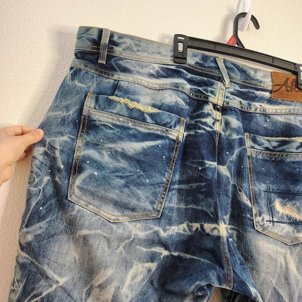 AKOO Empire Men’s Denim Shorts Size 44 – Distressed Acid Wash – Missing Button - Picture 14 of 16